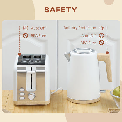 Stainless Steel Kettle and Toaster Set, 1.7L 3000W Fast Boil Kettle & 2 Slice Toaster Kitchen Set