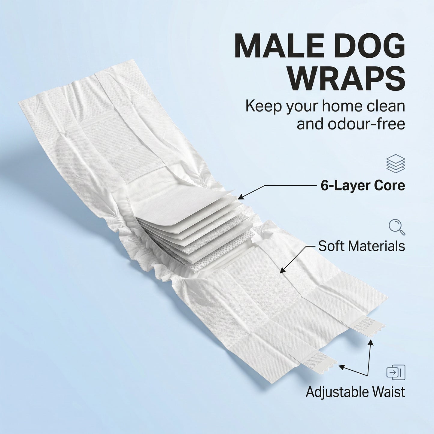 Dog Diapers Super Absorbent Leak-Proof Dog Nappies for Male Dogs Size L 62-80 cm Waist