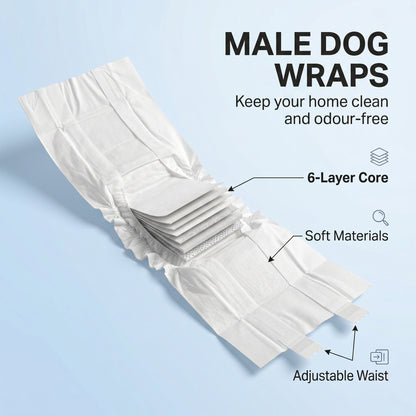 Dog Diapers Super Absorbent Leak-Proof Dog Nappies for Male Dogs Size L 62-80 cm Waist
