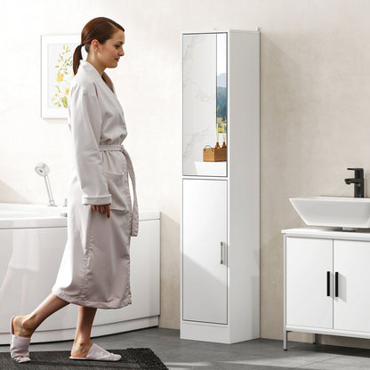 Tall Bathroom Cabinet with Mirror and Adjustable Shelf - White