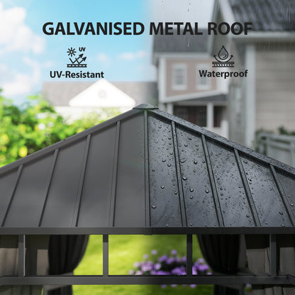 2 x 3.5 m Hardtop Gazebo with Galvanised Steel Roof, Waterproof Permanent Pavilion Garden Gazebo