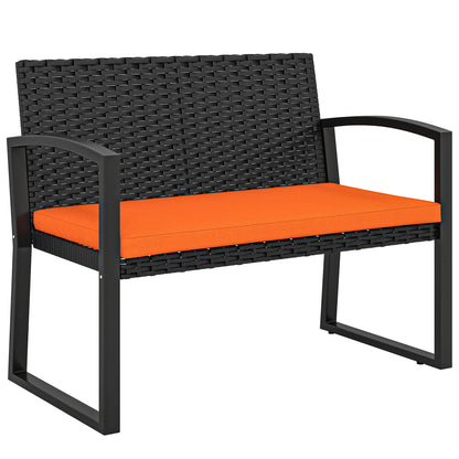 Two-Seater Rattan Garden Bench - Orange
