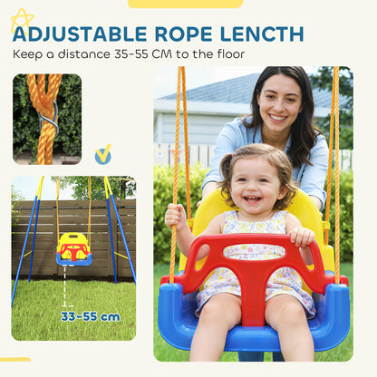 3 in 1 Toddler Swing Set, Folding Child Swing Set with Seat Belt, Adjustable Seat for Outdoor Indoor, Blue