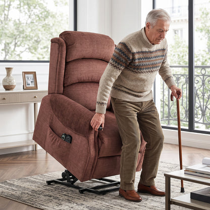 Power Lift Recliner with Vibration Massage and Heat, Lift Chair for Tall with Wood Grip, Pocket Spring, Brown