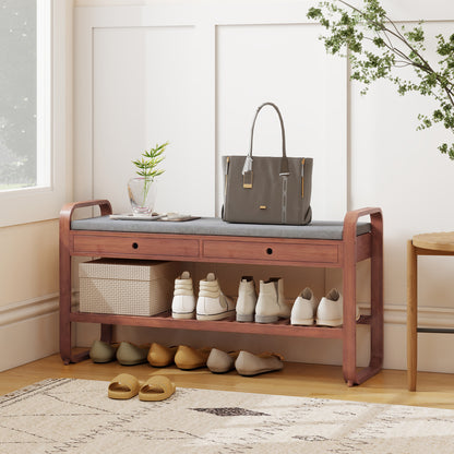 Shoe Bench with 2 Drawers Cushioned Seat Shoe Storage Bench for Hallway 105 cm Dark Brown and Grey