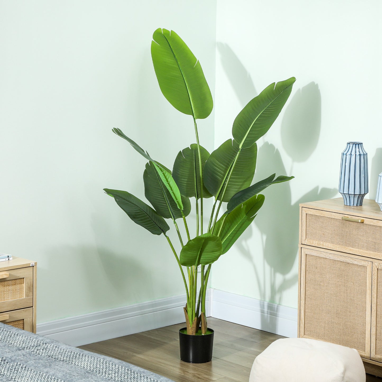 160cm Tall Artificial Bird of Paradise Plant, Faux Banana Leaf Tree with PEVA Leaves and Flocking