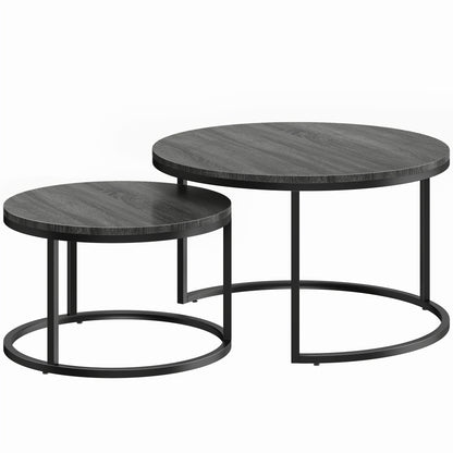 Set of Two Wood-Effect Stacking Tables - Black Wood Grain