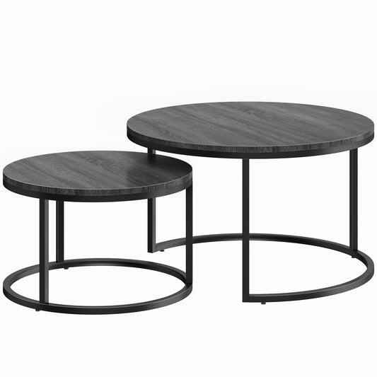 Set of Two Wood-Effect Stacking Tables - Black Wood Grain