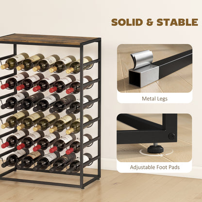 30 Bottles Wine Rack, 6 Tier Free Standing Wine Storage Holder with Wood Effect Tabletop, Rustic Brown