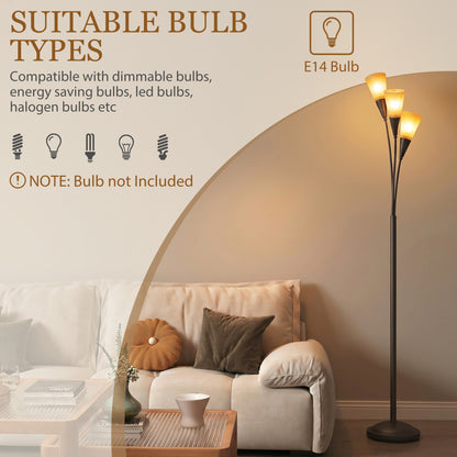 Modern Standing Lamp, 3-Light Upright Floor Lamps for Living Room, Black