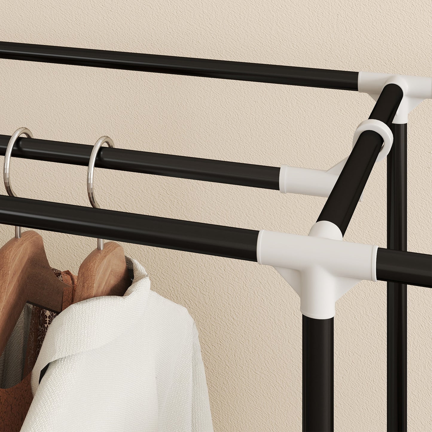 Clothes Storage Organiser with Hanging Rail, Shelves, Portable Wardrobe, Foldable Fabric Wardrobe, Dark Grey