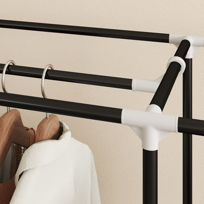 Clothes Storage Organiser with Hanging Rail, Shelves, Portable Wardrobe, Foldable Fabric Wardrobe, Dark Grey