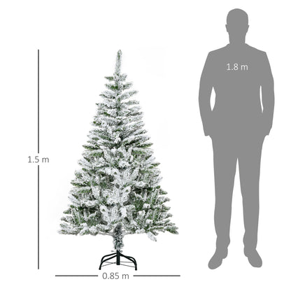5 Ft Snow Flocked Artificial Christmas Tree Xmas Pine Tree with Realistic Branches, Auto Open and Steel Base, Green
