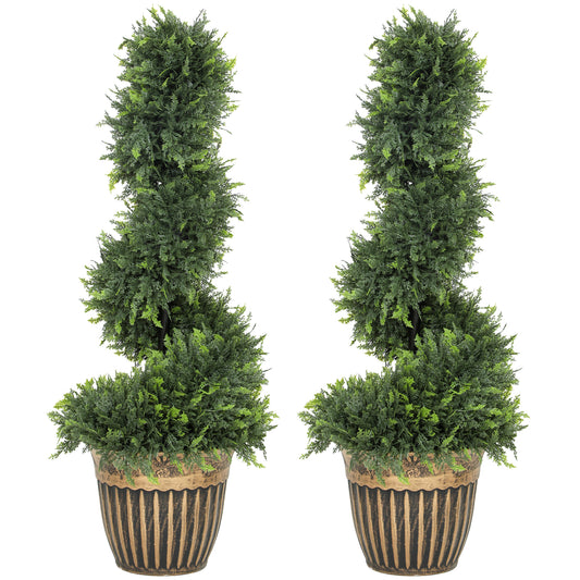 Set of 2 Artificial Plants, Topiary Spiral Boxwood Cypress Trees with Pot, for Home Indoor Outdoor Decor, 90cm