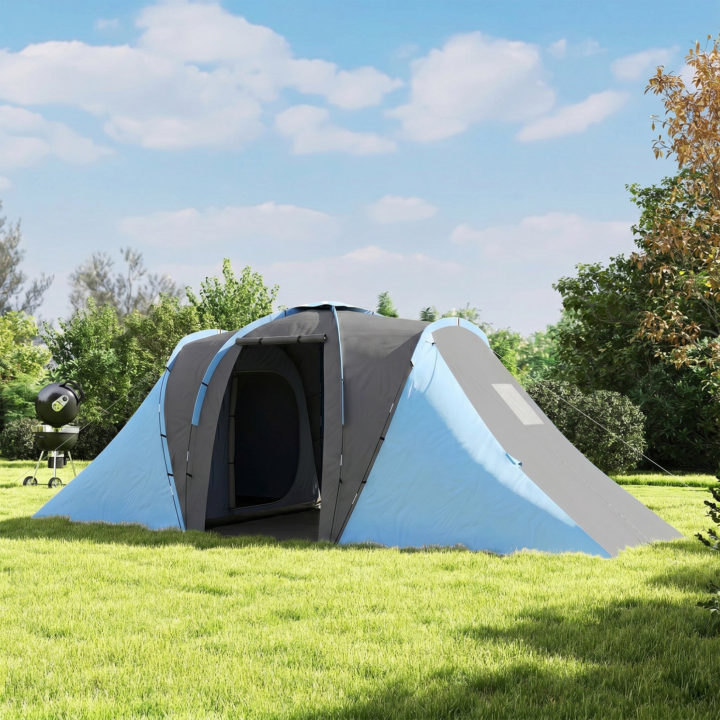 Large Camping Tent Tunnel Tent with 2 Bedroom and Living Area, 2000mm Waterproof, Portable with Bag for 4 Man, Blue