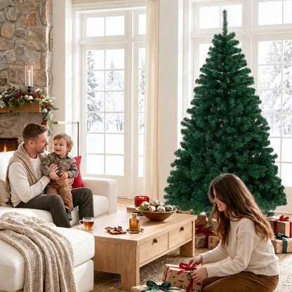 6ft Artificial Christmas Tree, Fir Hinged Xmas Tree with 700 Branch Tips, Foldable Steel Stand, Green