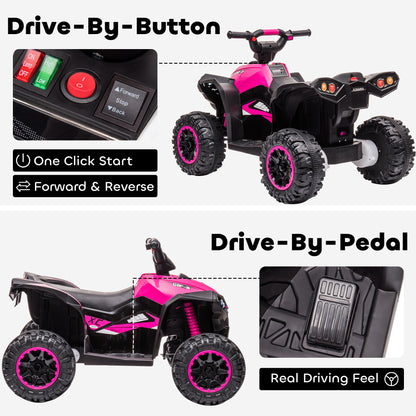 12V Ride-On Quad Bike w/ Music, Horn, for Ages 3-5 Years - Pink