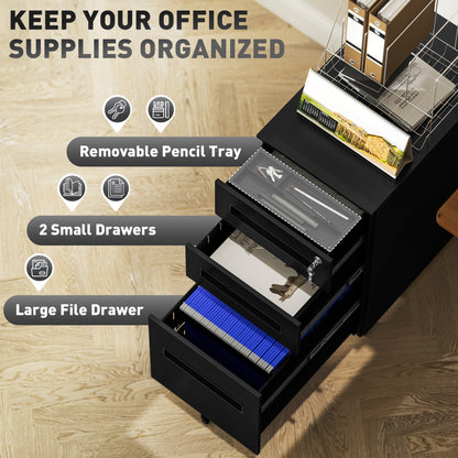 Three-Drawer Steel Filing Cabinet - Black
