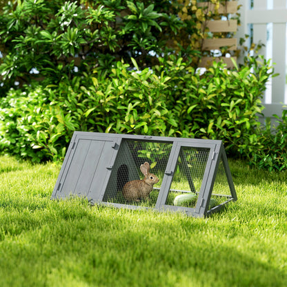 Rabbit Hutch, Wooden Guinea Pig Hutch with Run and Doors, Outdoor Triangle Bunny House for Rabbits,Duck and Chicken
