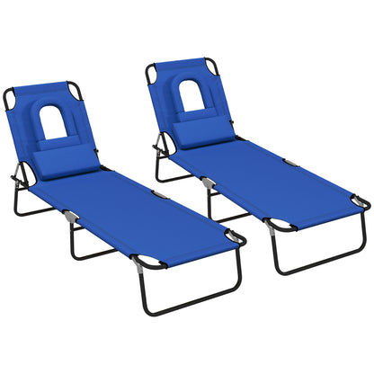 Folding Sun Loungers Set of 2 with Face Hole, 4-Position Adjustable Backrest Garden Recliner Chair Sunbed