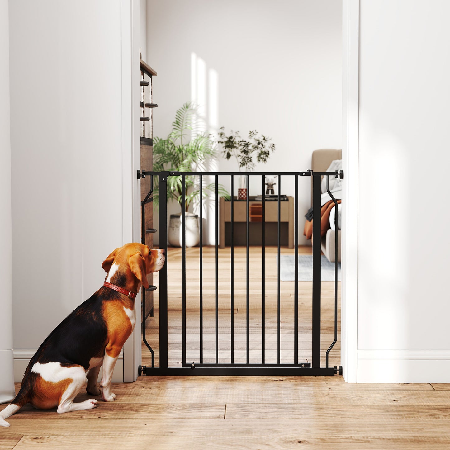Extra Wide Dog Gate, with Door Pressure, for Doorways, Hallways, Staircases - Black