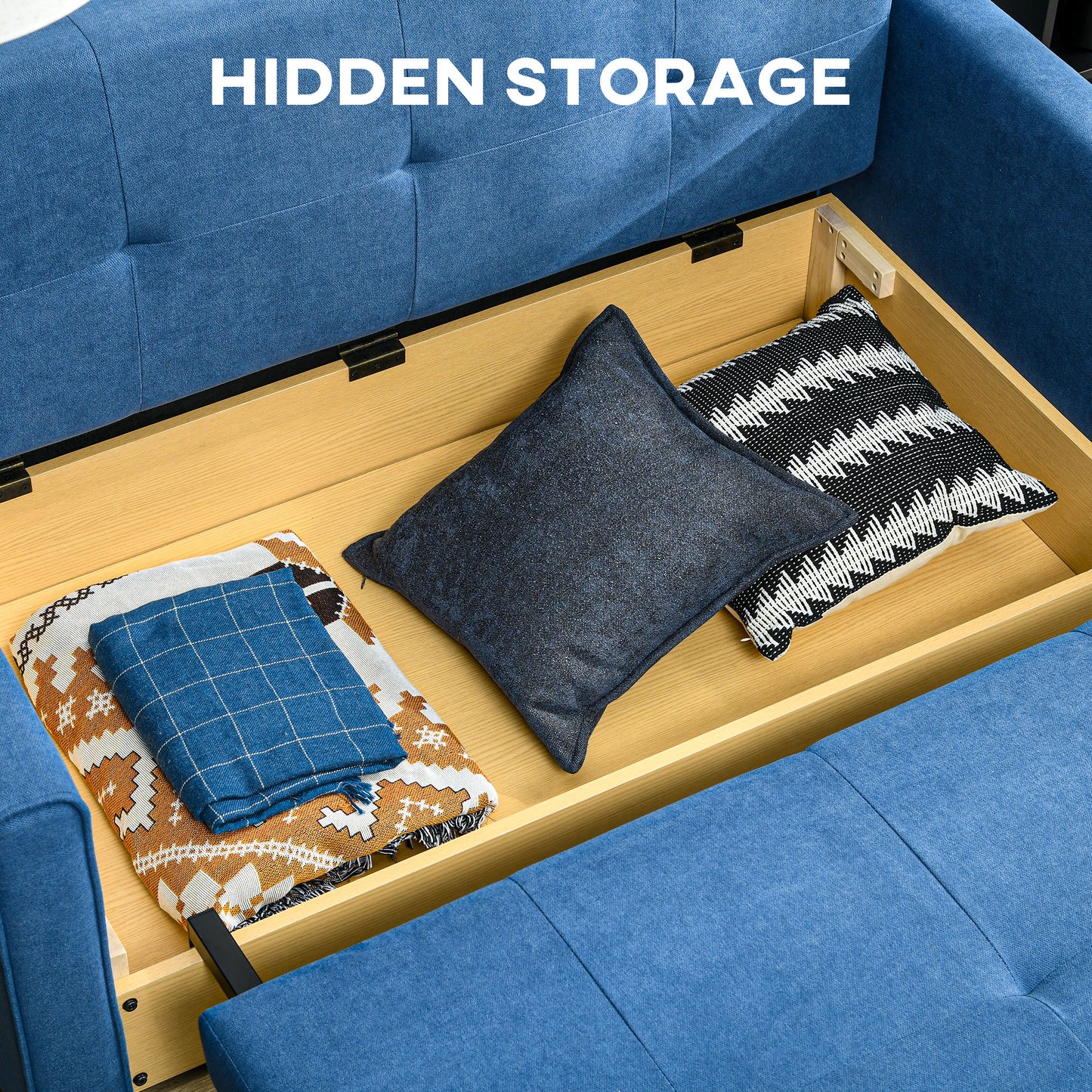 2 Seater Sofa Bed with Hidden Storage, Pull Out Convertible Bed Settee