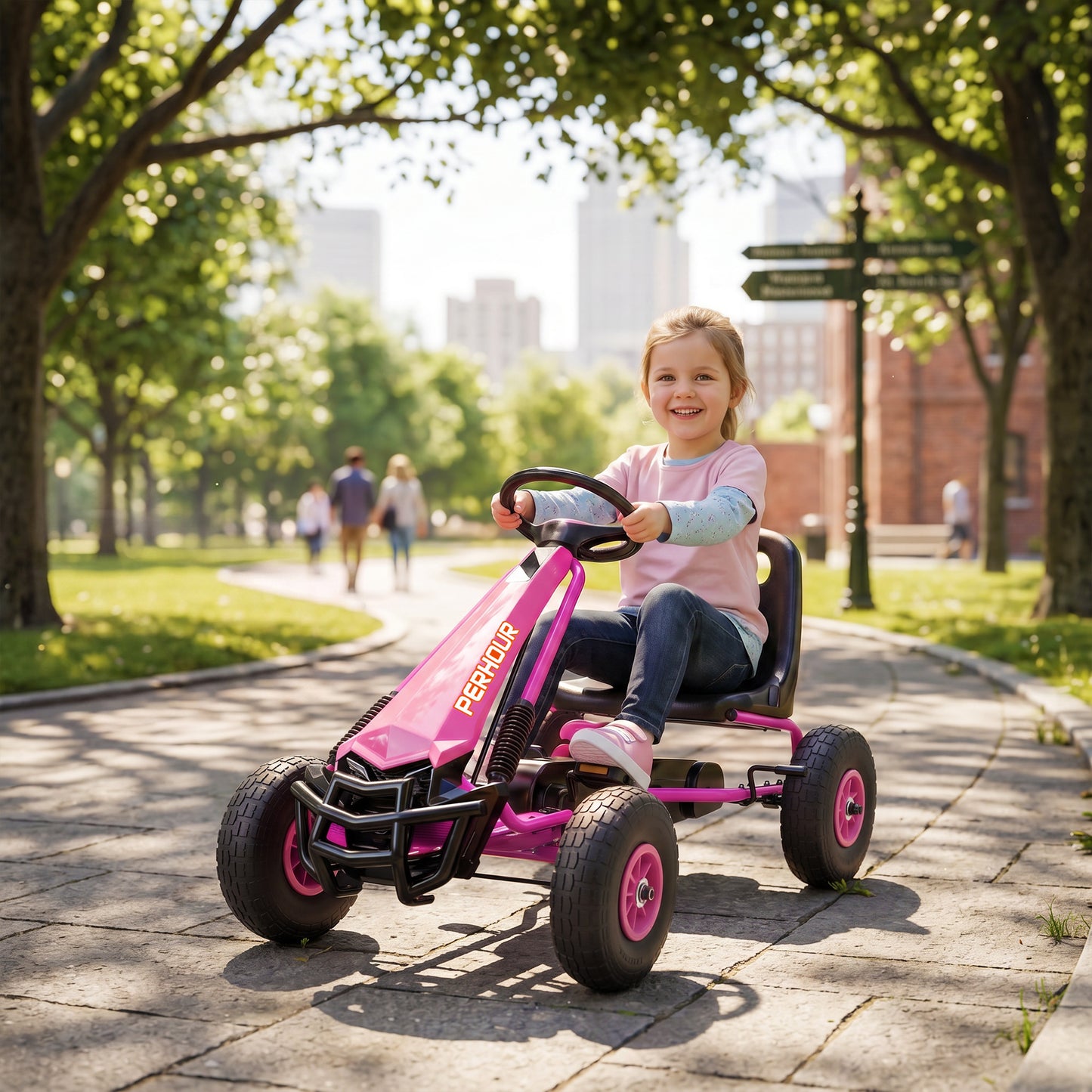 Kids Pedal Go Kart with Adjustable Seat, EVA Tyres, Manual Clutch, Brake, Go Kart for Kids 3-8 Years, Pink