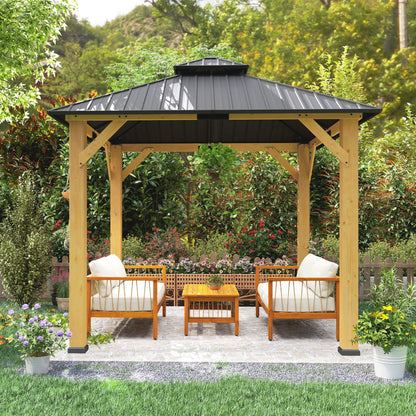 3x(3)M Outdoor Hardtop Gazebo Canopy with 2-Tier Roof and Solid Wood Frame, Outdoor Patio Shelter for Patio, Garden, Grey