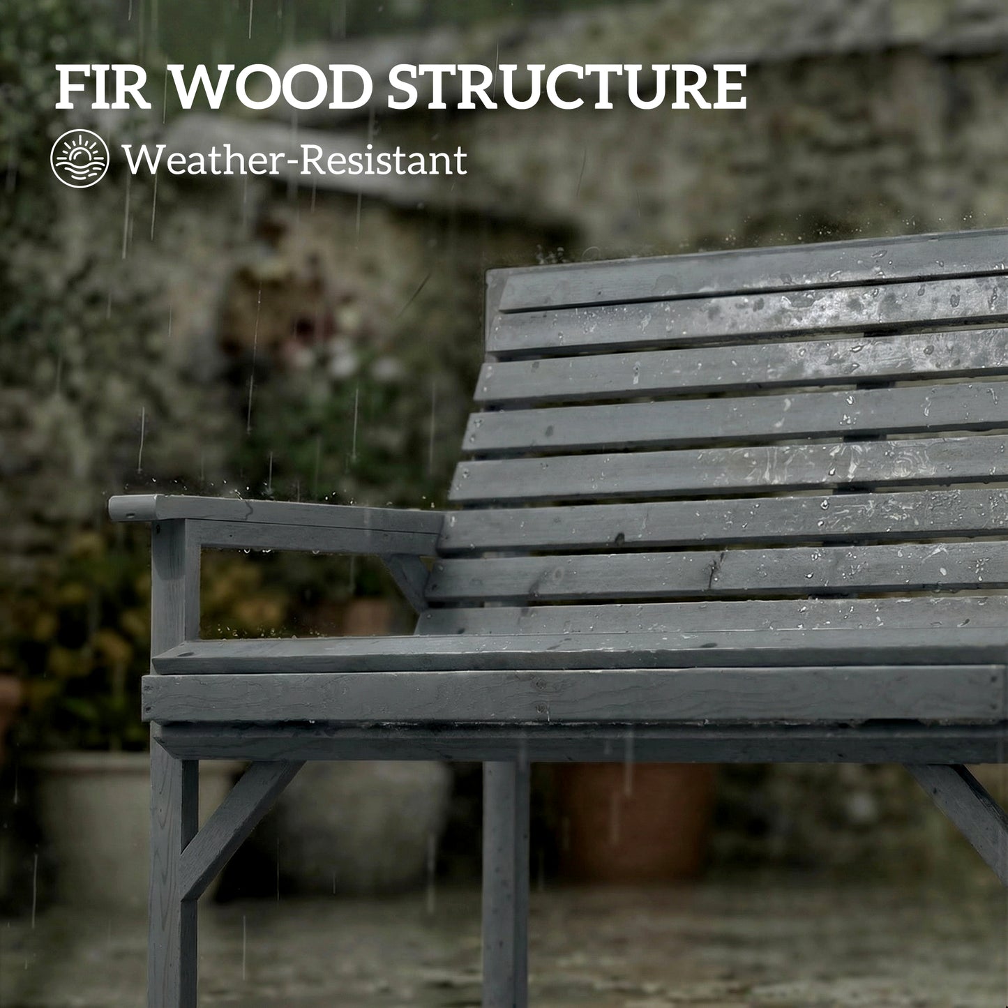 2 Seater Wooden Garden Bench, Slatted Patio Bench with Armrest and Backrest, Outdoor Furniture for Indoor, Balcony