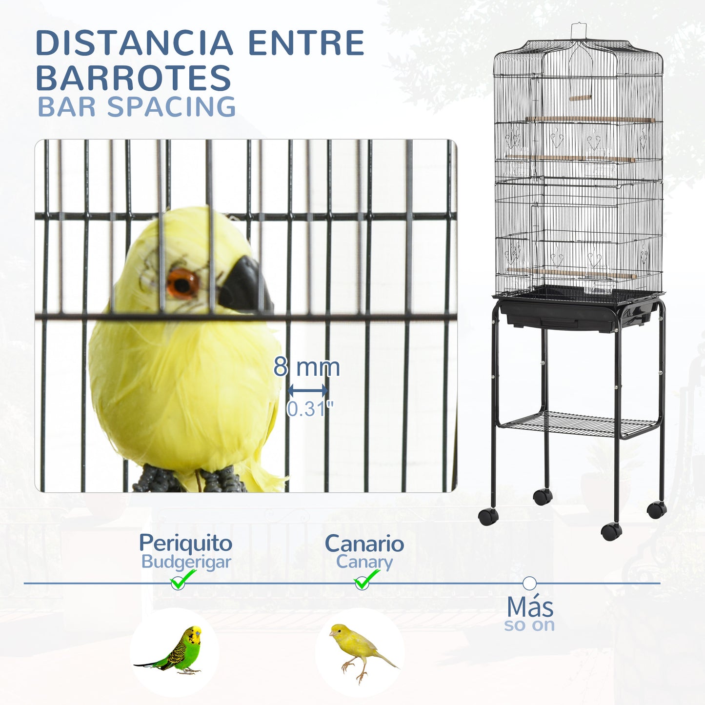 Bird Cage Budgie Cages for Finch Canary Parakeet with Stand Wheels Slide-out Tray Accessories Storage Shelf