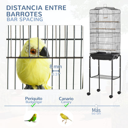 Bird Cage Budgie Cages for Finch Canary Parakeet with Stand Wheels Slide-out Tray Accessories Storage Shelf