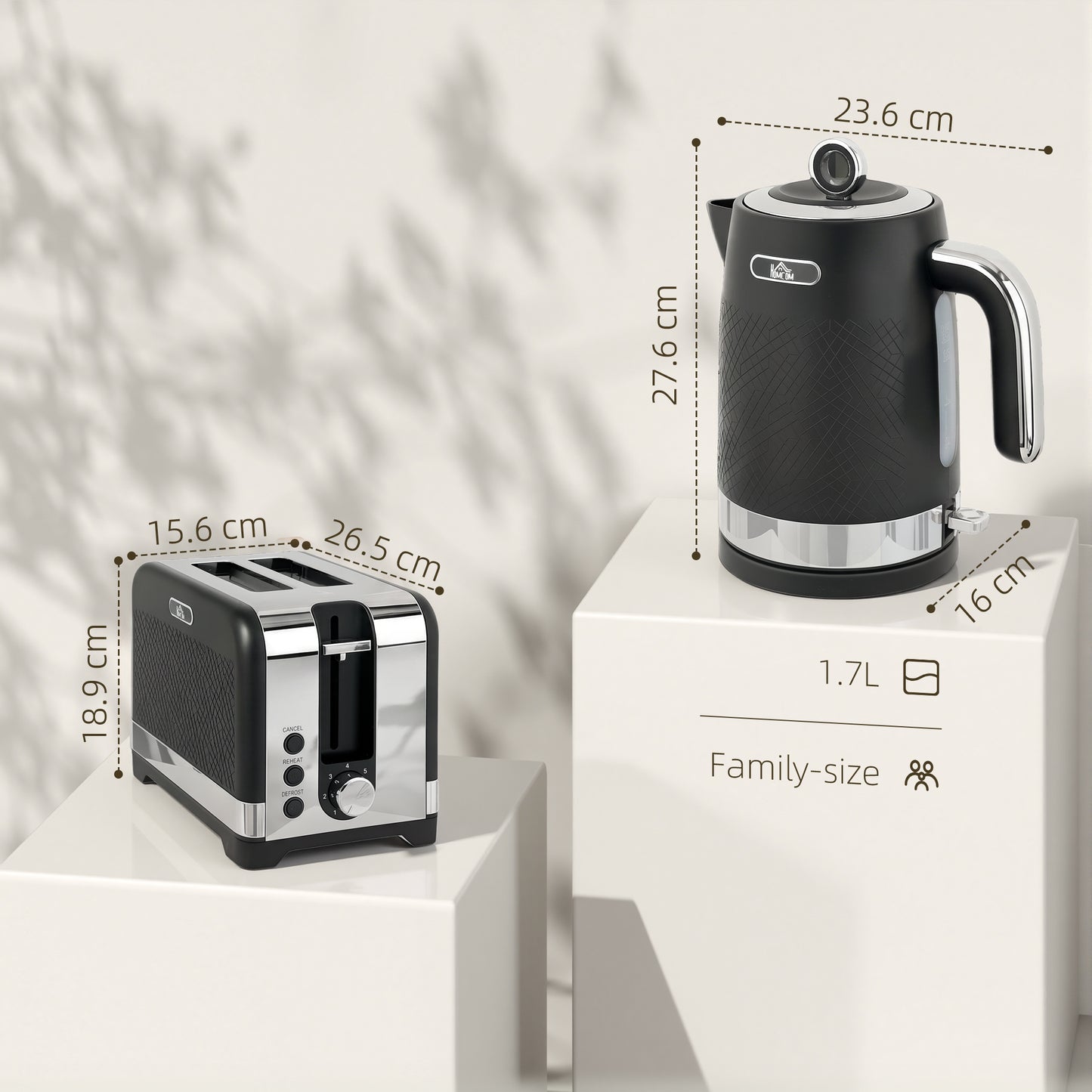 Sleek Textured Kettle and Toaster Set - Black