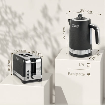 Sleek Textured Kettle and Toaster Set - Black