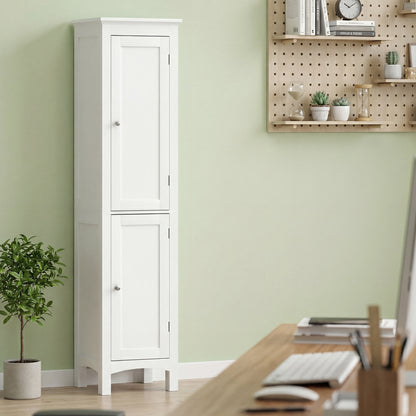 Tall Bathroom Storage Unit, Slim Bathroom Cabinet with Adjustable Shelves and Double Door, White