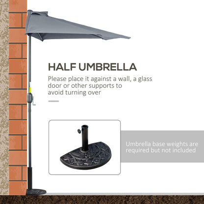 2.7m Garden Half Parasol, Outdoor Balcony Umbrella with 5 Steel Ribs, Patio Sun Shade, Grey