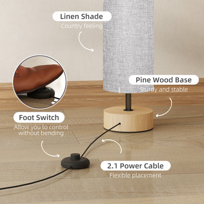Floor Lamp for Living Room, 47" Modern Standing Lamp with Linen Shade, Wooden Base, Grey