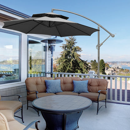 2.7m Garden Banana Parasol Cantilever Umbrella with Crank Handle, Double Tier Canopy and Cross Base for Outdoor