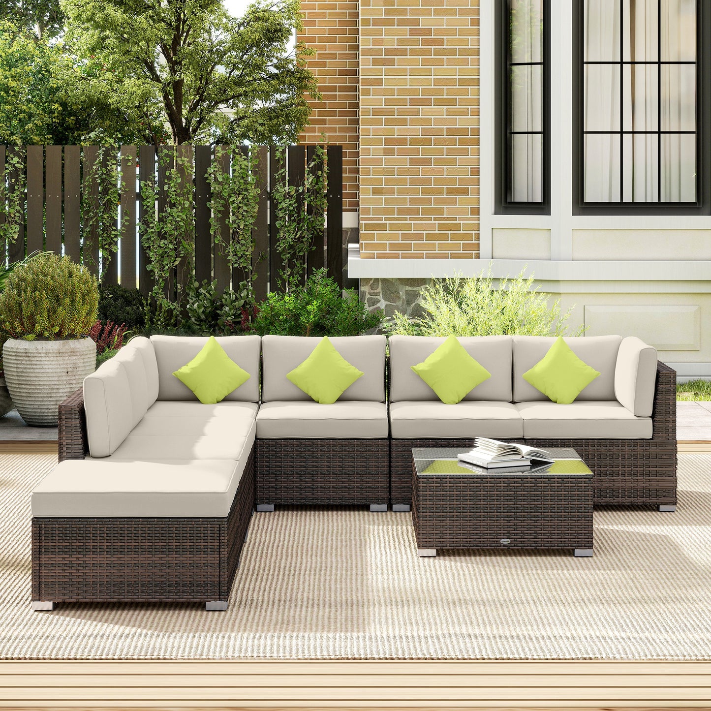 8 Piece Rattan Corner Sofa Set with Wide & Deep Seat, Assembled Aluminium PE Rattan Garden Furniture Set with Thick Cushions