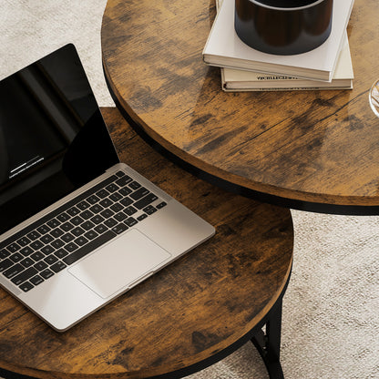 Set of Two Wood-Effect Stacking Tables - Rustic Brown