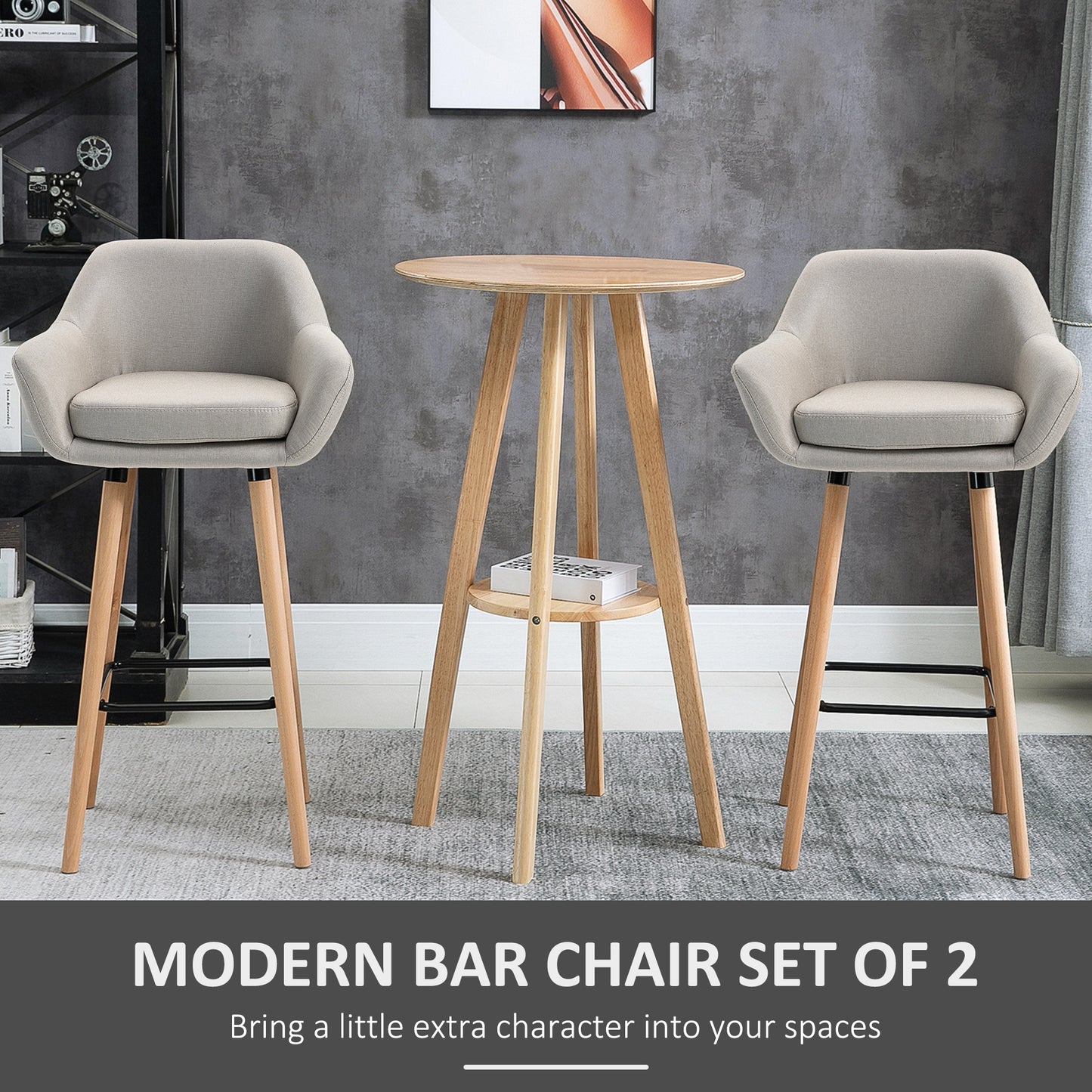 Set of 2 Bar Stools Modern Upholstered Seat Bar Chairs with Metal Frame