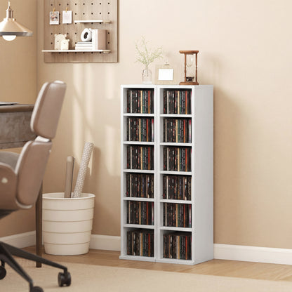 Set of 2 CD Media Display Shelf Unit Tower Rack with Adjustable Shelves, White
