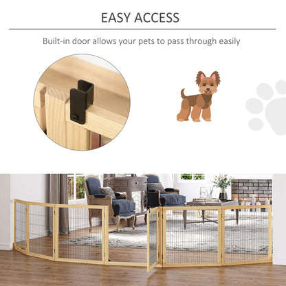 Wooden Pet Gate, Freestanding Dog Security Barrier with Two Support Feet - Natural Tone