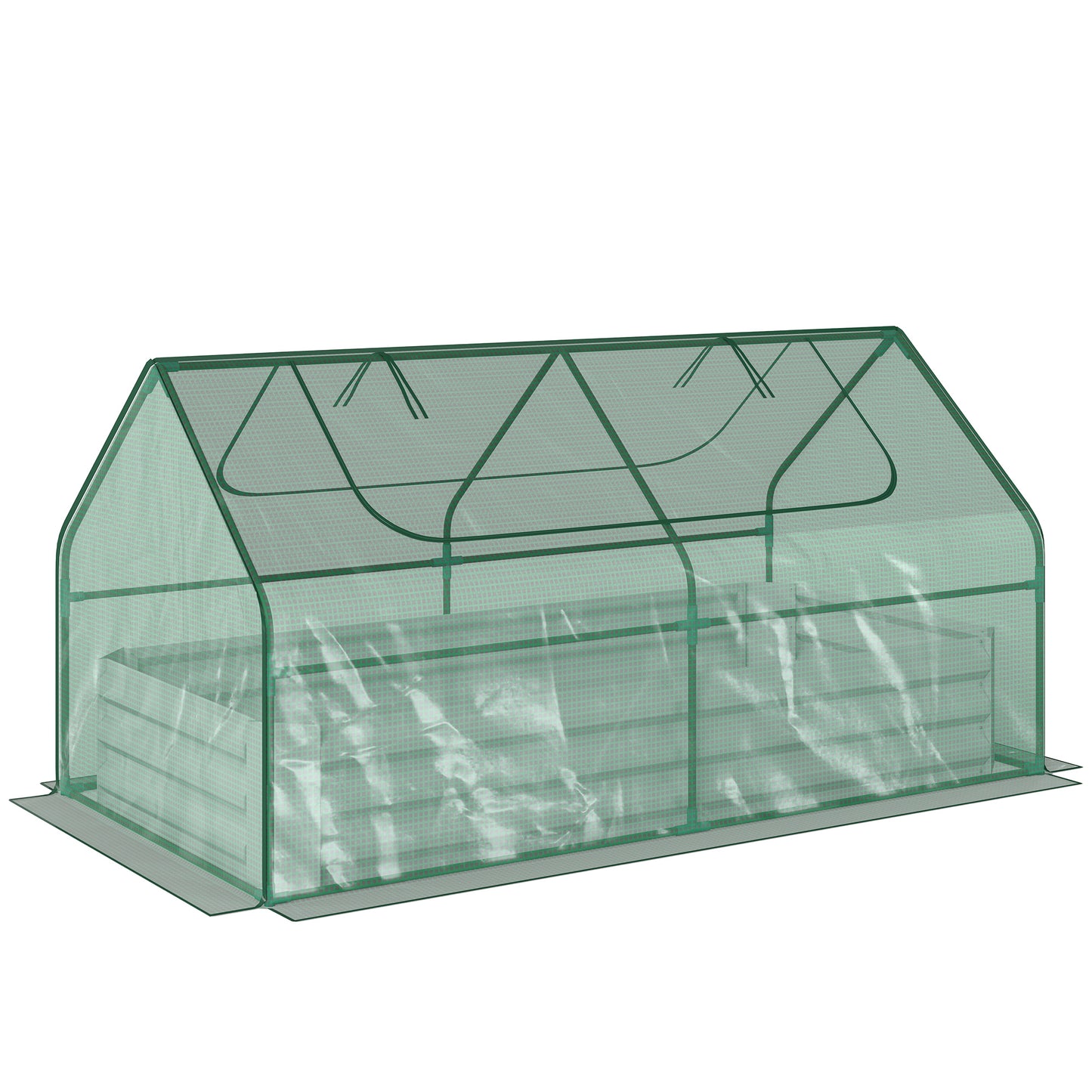 Raised Garden Bed with Greenhouse, Steel Planter Box with Plastic Cover, Roll Up Window, Dual Use for Flowers, Vegetables