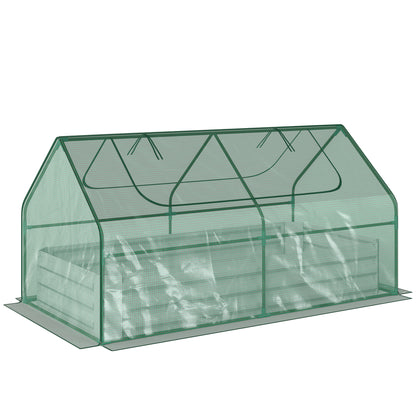 Raised Garden Bed with Greenhouse, Steel Planter Box with Plastic Cover, Roll Up Window, Dual Use for Flowers, Vegetables