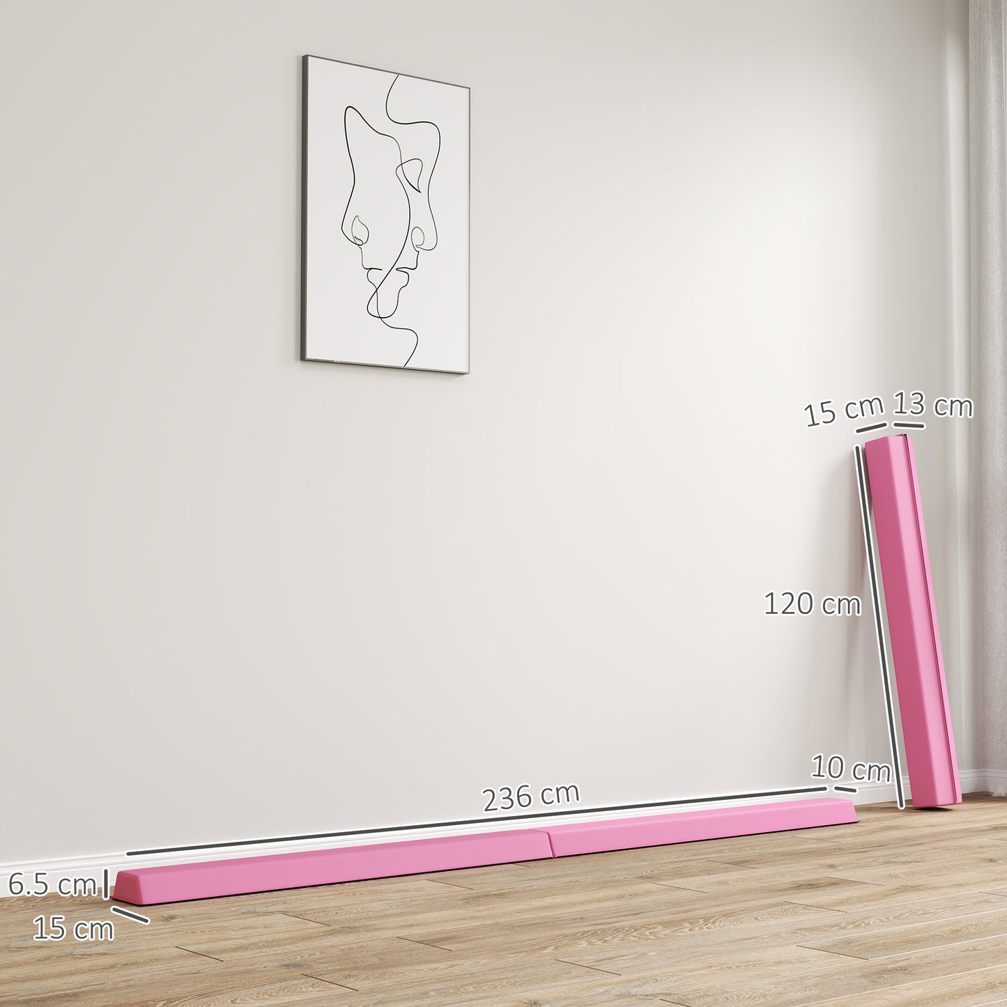 7.7ft Folding Gymnastics Beam, Floor Balance Beam for Kids with Anti-Slip Base, Gymnastics Equipment for Home, Pink