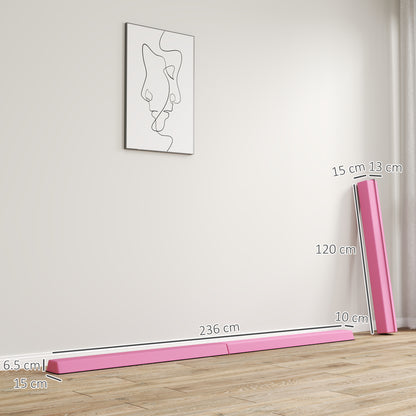 7.7ft Folding Gymnastics Beam, Floor Balance Beam for Kids with Anti-Slip Base, Gymnastics Equipment for Home, Pink