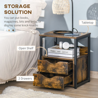 Industrial Side Table with Drawer, Sofa Table, Bedside Cabinet with Storage Shelf, Slim Nightstand for Living Room, Bedroom