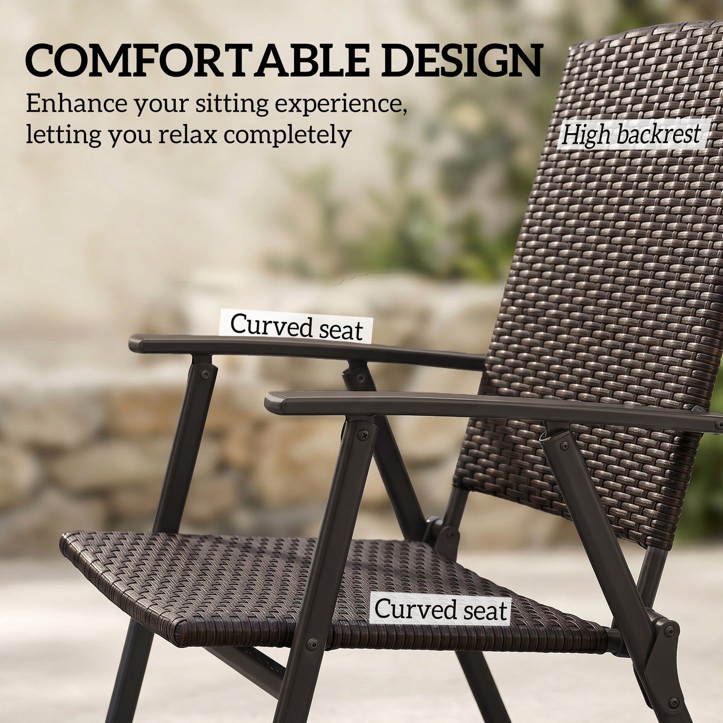 Set of Two Folding Rattan Seat Chairs - Brown