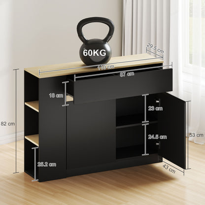Kitchen Island, Storage Cabinet with Adjustable Shelf, 2 Drawers, 3 Open Shelves, Black