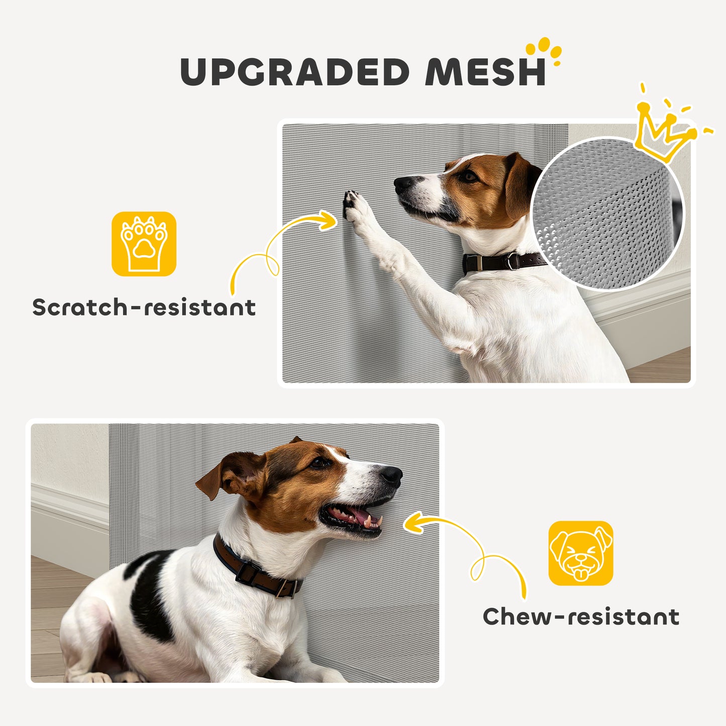 Retractable Dog Gate, Extends to 140 cm Wide & 93 cm Tall, Mesh Pet Gate with Single Hand Operation, for Stairs Doorways